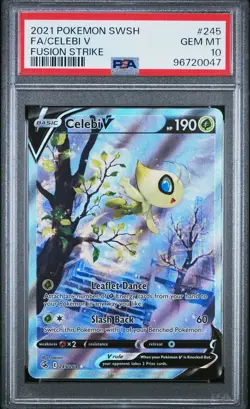 2021 POKEMON SWORD & SHIELD FUSION STRIKE #245 FULL ART/CELEBI V PSA 10 - Image 1