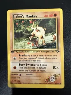 1st Edition Blaine's Mankey - Gym Challenge - #63/132 - Vintage Pokemon Card - Image 1