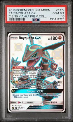 2018 POKEMON SUN & MOON CELESTIAL STORM #177A FULL ART/RAYQUAZA GX PSA 10 - Image 1