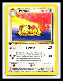 💥 Persian 42/64 Jungle 1st Edition Stamp Non Holo Foil Pokemon 1999 Vintage - Image 1