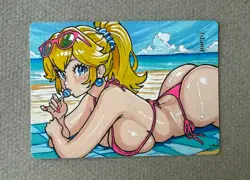 Magic MTG Altered Painted Island Princess Peach Anime Girl by white_alters - Image 1