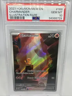 2023 Pokemon CHARMANDER 168/165 Scarlet & Violet 151 Illustration Rare PSA 10 - Image 1
