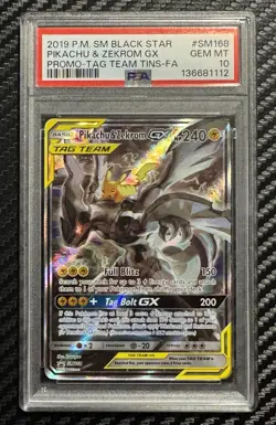2019 POKEMON SM BLACK STAR PROMO #SM168 FULL ART/PIKACHU & ZEKROM GX PSA 10 - Image 1