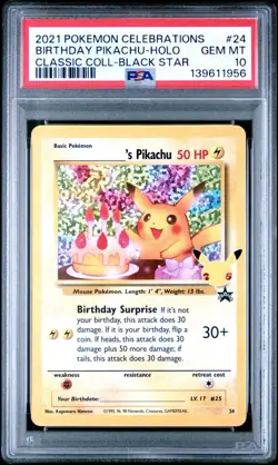 2021 POKEMON CELEBRATIONS CLASSIC COLL #24 BIRTHDAY PIKACHU-HOLO PSA 10 - Image 1