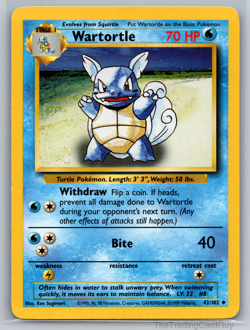Pokemon TCG Wartortle 42/102 Uncommon Base Set Unlimited 1999 VTG WOTC LP - Image 1