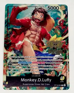 One Piece Monkey D. Luffy 2nd Anniversary WINNER Card Gold Foil English ST13-003 - Image 1