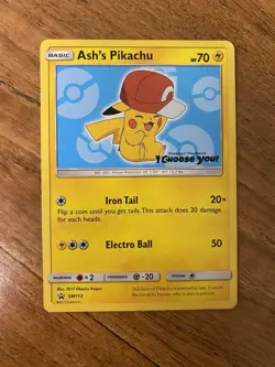 Ash's Pikachu SM113 2017 Pokemon TCG Black Star Movie Promo Card - Image 1