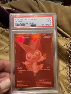Pokemon 2025 Black and White Rare Card #171 Victini PSA 9 - Image 1