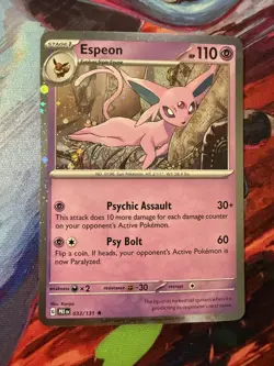 POKEMON ESPEON 033/131 RARE COSMOS HOLO PRISMATIC EVOLUTIONS NM CARD - Image 1
