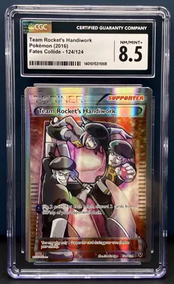 2016 POKEMON XY FATES COLLIDE #124 HOLO FULL ART TEAM ROCKET'S HANDIWORK CGC 8.5 - Image 1