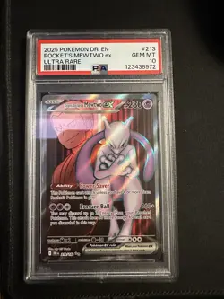 2025 Pokemon Destined Rivals Team Rocket's Mewtwo Ultra Rare #213/182 PSA 10 - Image 1