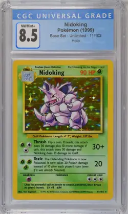 CGC 8.5 NM MINT+ 1999 Base Set Unlimited Nidoking 11/102 Holo Pokemon TCG - Image 1