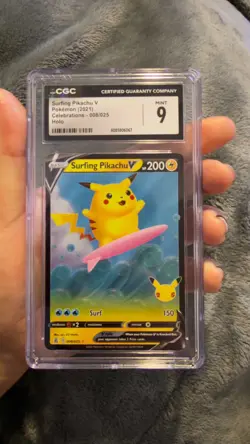 Pokemon Surfing Pikachu V 008/025 Celebrations Holo 2021 CGC 9 - Image 1