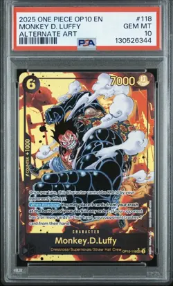 ONE PIECE OP10-ROYAL BLOOD ALTERNATE ART #118 MONKEY D. LUFFY PSA 10 - Image 1