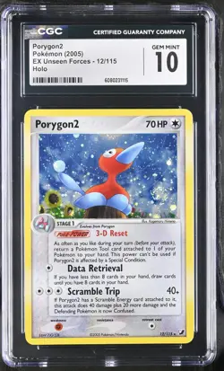 CGC 10 GEM MINT Porygon2 2005 EX Unseen Forces 12/115 Holo SWIRL Pokemon Card - Image 1
