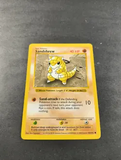 Pokemon Base Set Shadowless Sandshrew Common Card 62/102 MP - Image 1