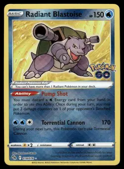 Pokemon Cards Radiant Blastoise 018/078 Reverse Holo Pokemon GO Radiant Rare NM - Image 1