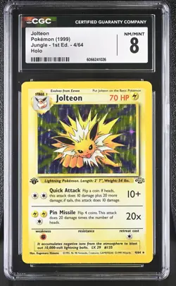 CGC 8 Jolteon 1999 Jungle 1st Edition 4/64 Holo Pokemon Card - Image 1