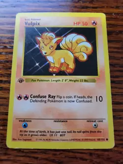 PL - 1st Edition Shadowless Vulpix 68/102 Base Set Rare Vintage Pokemon Card - Image 1