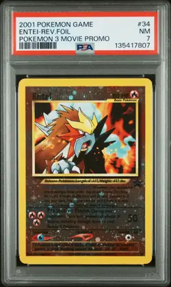 2001 POKEMON GAME MOVIE POKEMON 3 MOVIE PROMO #34 ENTEI-REVERSE FOIL PSA 7 - Image 1