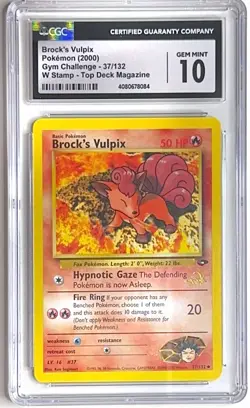 CGC 10 GEM Mint Pokemon Gym Challenge #37 Brock's Vulpix W Stamp Deck Magazine - Image 1