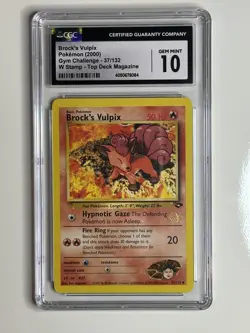 CGC 10 GEM Mint Pokemon Gym Challenge #37 Brock's Vulpix W Stamp Deck Magazine - Image 4