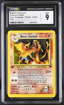 CGC 9 MINT Blaine's Charizard Gym Challenge 1st Edition 2/132 Holo Pokemon Card - Image 1