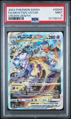 2023 POKEMON SWORD & SHIELD CROWN ZENITH #GG44 FULL ART/MEWTWO VSTAR PSA 9 - Image 1