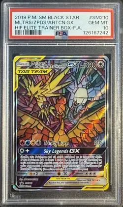 Moltres Zapdos Articuno GX SM210 Pokemon Hidden Fates Stained Glass Birds PSA 10 - Image 1