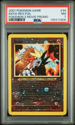 2001 POKEMON GAME MOVIE POKEMON 3 MOVIE PROMO #34 ENTEI-REVERSE FOIL PSA 7 - Image 1
