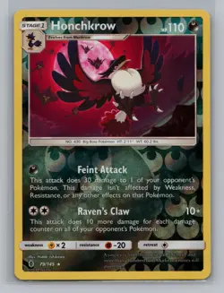 Pokemon SM - Guardians Rising Honchkrow Reverse Holo Rare - NM #79/145 10777 - Image 1