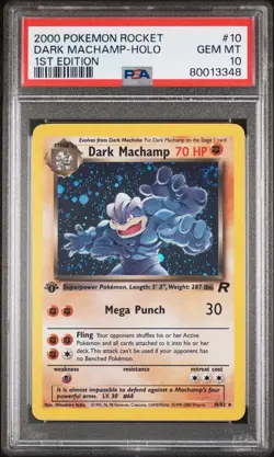 2000 POKEMON ROCKET 1ST ED #10 DARK MACHAMP-HOLO PSA 10 SWIRL! - Image 1