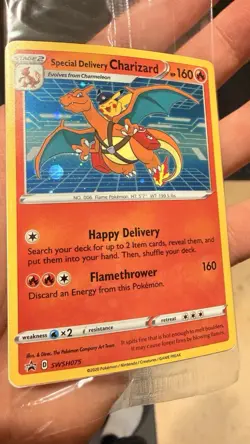Pokemon TCG Special Delivery Charizard Promo Card Sealed SWSH075 SWIRL - Image 1