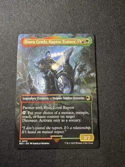 MTG Magic the Gathering REX Jurassic World Borderless Owen Grady Raptor Trainer - Image 1