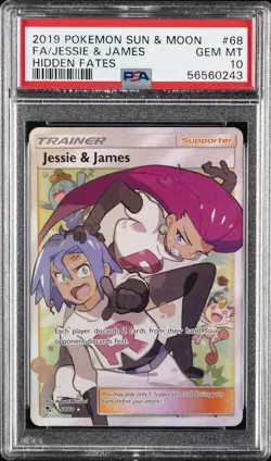 2019 POKEMON SUN & MOON HIDDEN FATES #68 FULL ART/JESSIE & JAMES PSA 10 - Image 1