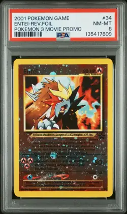 2001 POKEMON GAME MOVIE POKEMON 3 MOVIE PROMO #34 ENTEI-REVERSE FOIL PSA 8 - Image 1