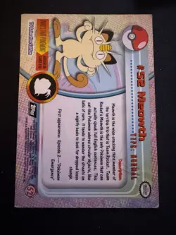 Meowth #52 - Black Logo - Non-Holo - SERIES 1 - TOPPS POKEMON CARD - HP - Image 2