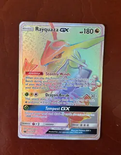 Rayquaza GX 177168 Rainbow Secret Rare Celestial Storm Pokemon TCG Card G2U - Image 1