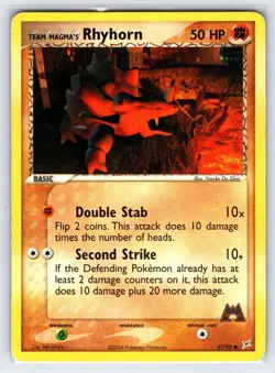 Team Magma's Rhyhorn 67/95 EX Team Magma Vs. Team Aqua Pokemon Card Common Lp/Mp - Image 1