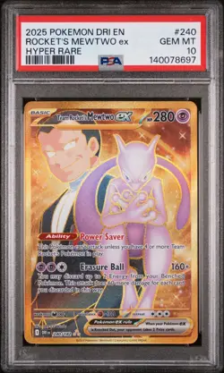 Pokemon TCG Destined Rivals Team Rocket's Mewtwo Ex #240 Hyper Rare PSA 10 - Image 1