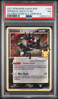 2021 POKEMON SWSH BLACK STAR PROMO 144 GRENINJA-GOLD STAR CELEBRATIONS ETB PSA 7 - Image 1
