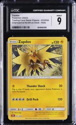 2023 POKEMON TCG CLASSIC CHARIZARD & HO-OH EX DECK HOLO #012/034 ZAPDOS CGC 9 - Image 1