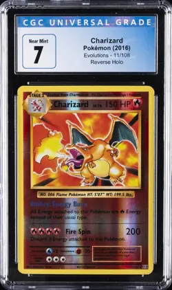 2016 POKEMON EVOLUTIONS REVERSE HOLO #11/108 CHARIZARD CGC 7 - Image 1