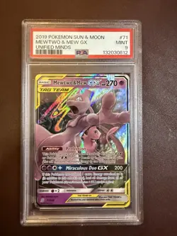 Pokemon Mewtwo & Mew GX 71/236 Tag Team Holo Unified Minds - PSA 9 - Image 1