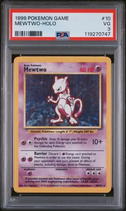 Mewtwo 10/102 Holo PSA 3 Pokemon Card Base Set Unlimited Rare VG Vintage - Image 1