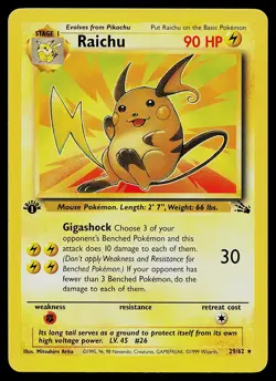 Pokemon Card - Raichu Fossil 29/62 Rare 1st Edition - Image 1