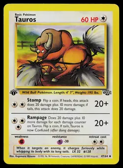 Pokemon Card - Tauros Jungle 47/64 Uncommon 1st Edition - Image 1