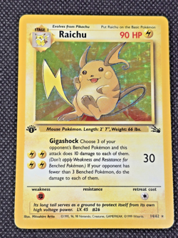 Raichu - 14/62 - Pokemon Fossil 1st Edition Holo Rare Card WOTC LP - Image 1