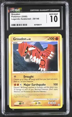 CGC 10 GEM MINT Groudon 2008 Legends Awakened 29/146 Pokemon Card - Image 1
