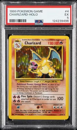 1999 POKEMON BASE SET UNLIMITED #4 CHARIZARD-HOLO PSA 5 - Image 1